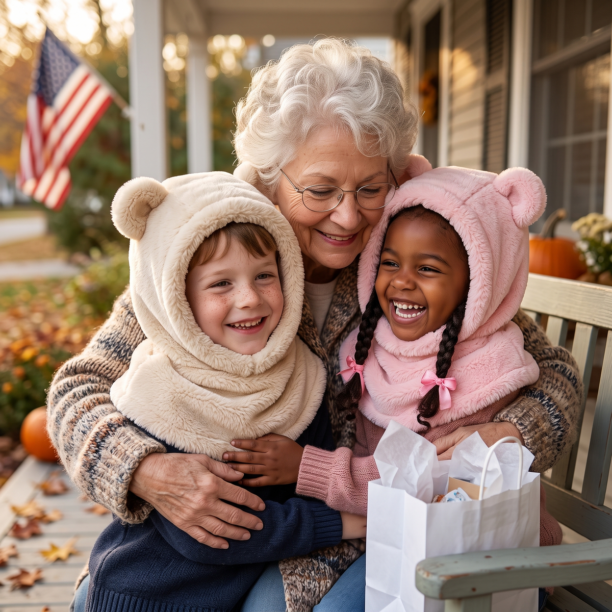 Grandma with her grandkids in Wintercub hoods